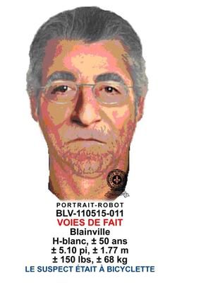 Portrait-robot d'un homme recherché pour avoir fait des avances à une fille d'âge mineur à Blainville le 26 mai 2011.