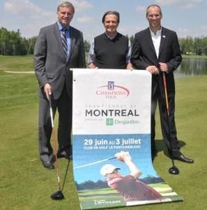 (Photo Simon Dessureault)Ronald Corey était accompagné de Fançois Cantin (à gauche), le maire de Blainville et de David Skitt, le directeur du tournoi alors qu ils ont donné une conférence de presse aux abords du Club de golf Fontainebleau de Blainville