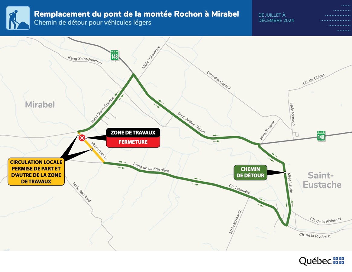  Le pont de la montée Rochon sera remplacé à Mirabel dès le 2 juillet