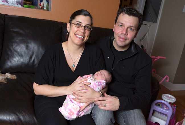 <p>Annik Boisclair a donné la vie a sa petite Marianne dans la voiture en direction de l'hôpital Cité de la Santé de Laval, le mercredi 26 décembre 2012. Sur la photo, Annik Boisclair et son conjoint David Pelletier avec leur fille Marianne, le vendredi 28 décembre 2012.</p><p>GHYSLAIN LAVOIE/JOURNAL DE MONTRÉAL /AGENCE QMI