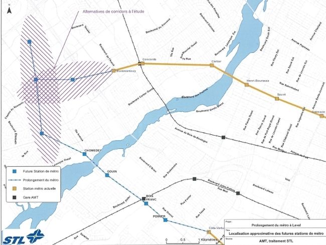 La STL privilégie le prolongement de la ligne orange dans l'ouest avec l'implantation de nouveaux arrêts à partir de la station Côte-Vertu en direction de Laval jusqu'à la station projetée Chomedey.