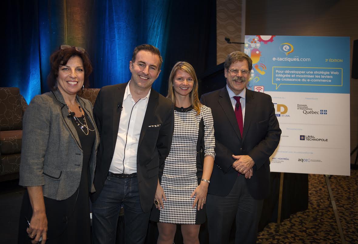 Nicole Martel, Association québécoise des technologies (AQT), François Charron, Mélanie Béland, Postes Canada et Jacques Nantel, Ph.D., HEC Montréal, ont participé au panel sur l’avenir du commerce électronique.