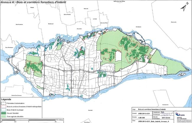 Sur cette carte, on voit, entourées en rouge ou en bleu, les zones protégées par le schéma d’aménagement transitoire de la Ville de Laval.