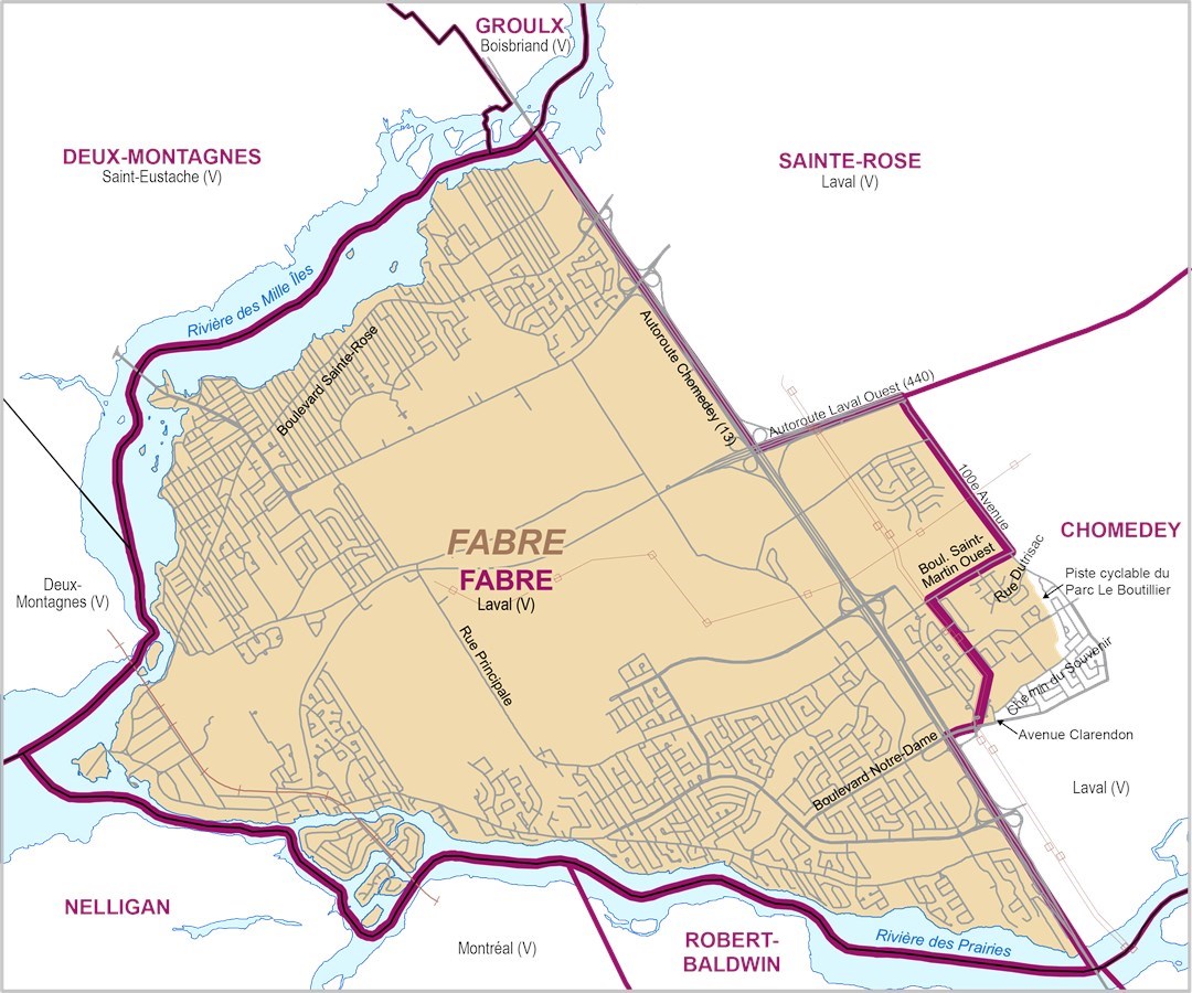 La proposition de la Commission de la représentation électorale suggère que le comté de Fabre gagne un territoire au sud-est actuellement situé dans Chomedey.