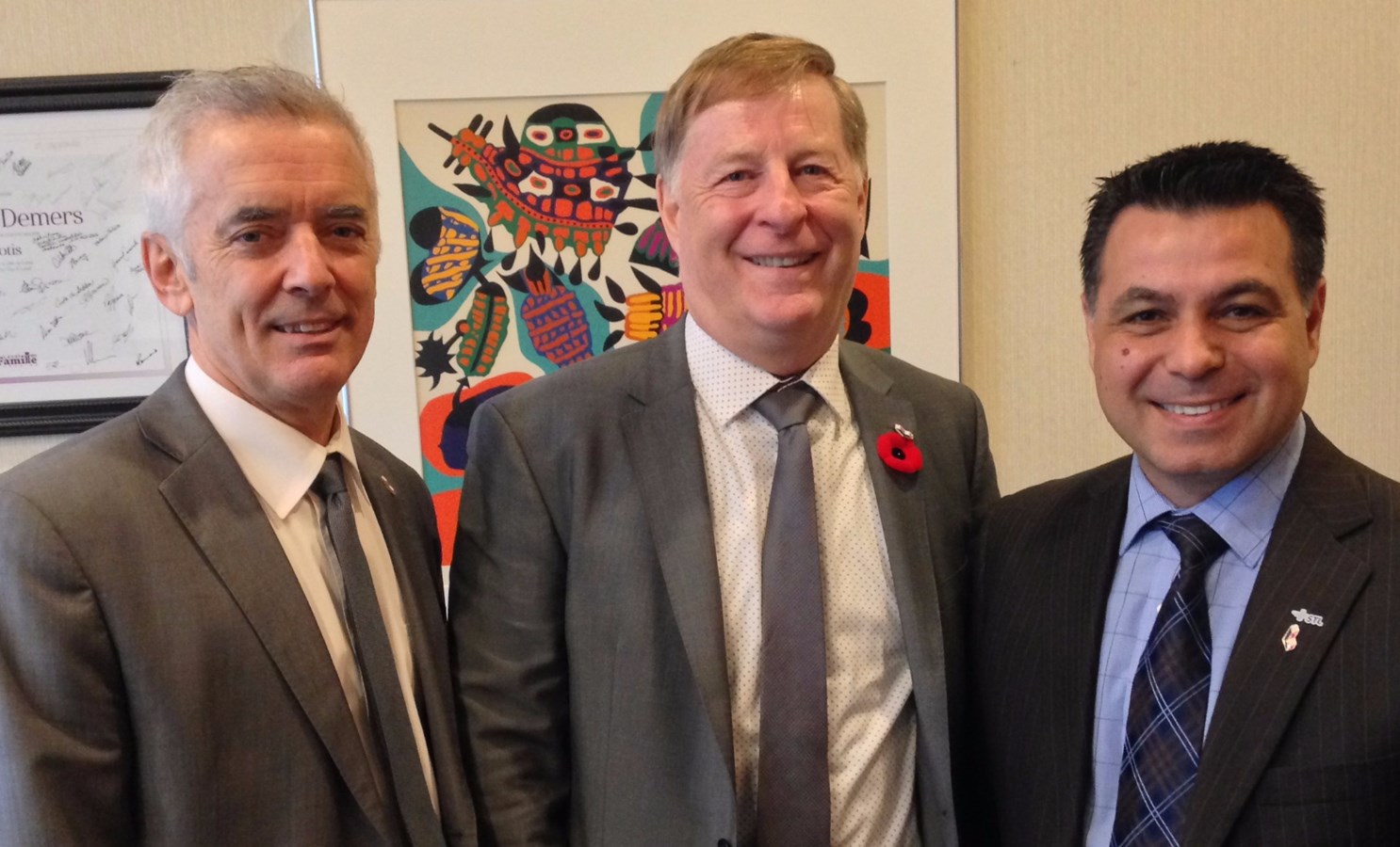Marc Tremblay, directeur général adjoint au développement économique, Marc Demers, maire de Laval et David De Cotis, vice-président du comité exécutif et conseiller de Saint-Bruno.