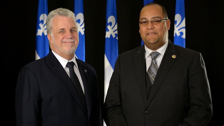 Le premier ministre du Québec, M. Philippe Couillard et le député de Laval-des-Rapides M. Saul Polo