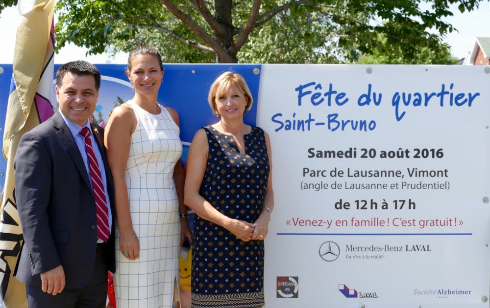 Monsieur David de Cotis, conseiller municipal de Saint-Bruno et maire suppléant, Madame Louise Leblanc, propriétaire et vice-présidente de Mercedes-Benz Laval et Lise Lalande, directrice générale de la Société Alzheimer Laval.