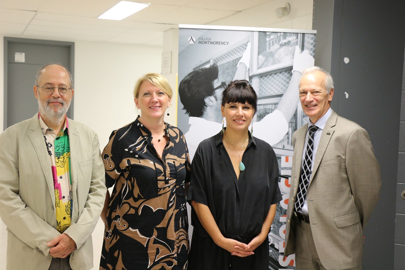 Michel Paradis, professeur retraité en Techniques de muséologie, France Lamarche, directrice des études, Nathalie Bondil, Hervé Pilon, directeur général du Collège Montmorency.