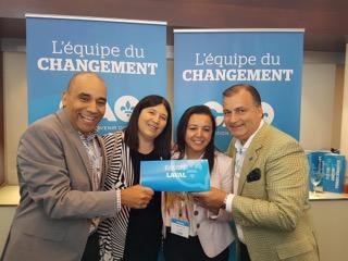 M. Christopher Skeete, candidat de Sainte-Rose et porte-parole de Laval pour la CAQ en
compagnie d’Adriana Dudas (Fabre), Alice Khalil (Chomedey), et Mauro Barone (Milles-Iles)