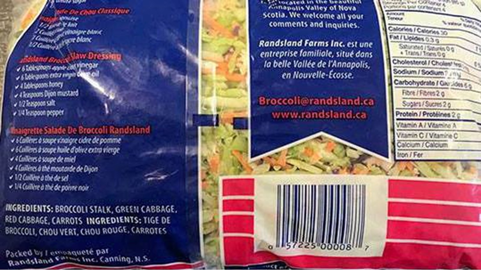 Rappel de Salade de chou et Salade de brocoli de marque Randsland