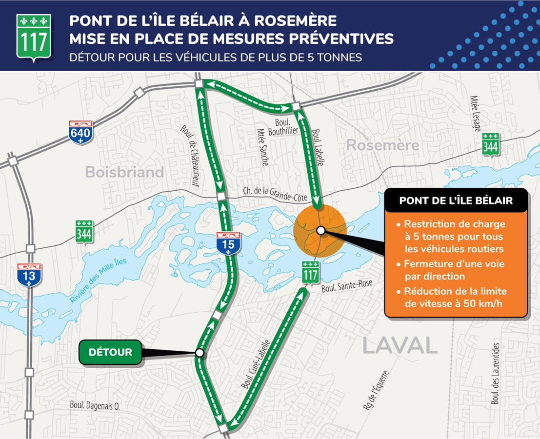 Fermeture partielle sur le pont de l'île Bélair