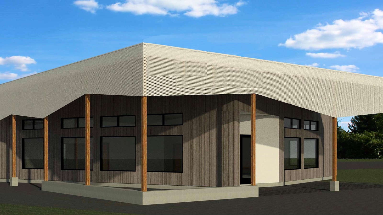 Vue 3D du chalet à construire au parc du Royal-22e-Régiment.