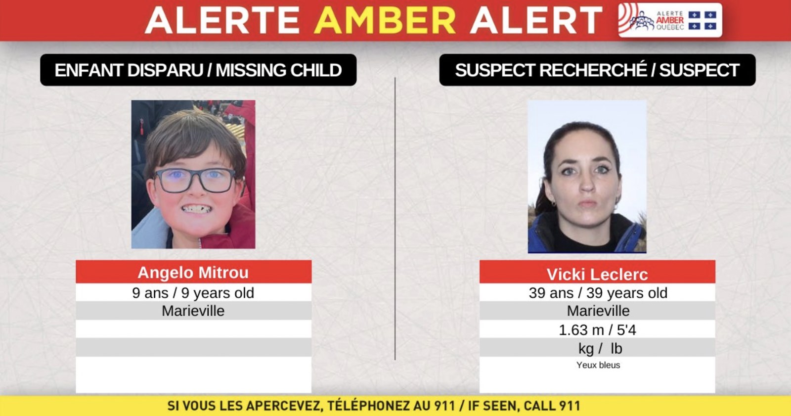 La SQ lance une alerte Amber pour un garçon qui aurait été enlevé à Marieville