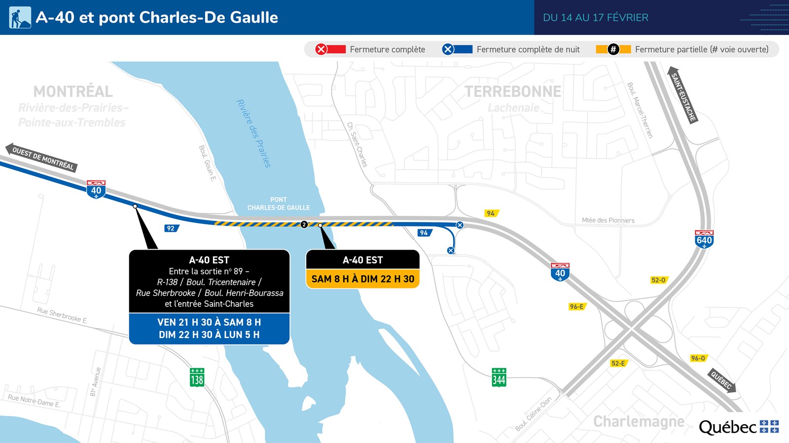 Des fermetures au pont Charles-De Gaulle, du 14 au 17 février