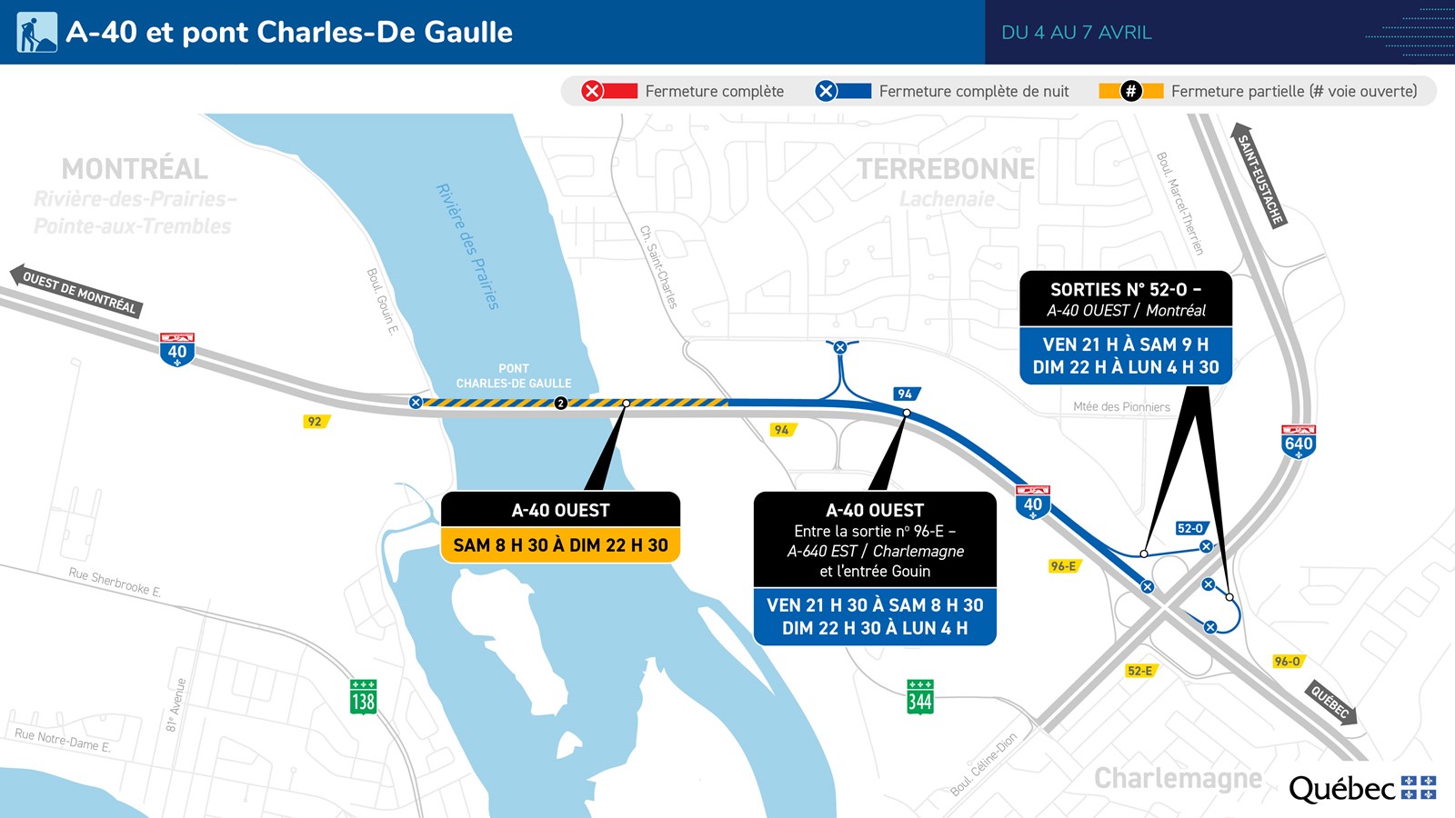 Des fermetures au pont Charles-De Gaulle, du 4 au 7 avril