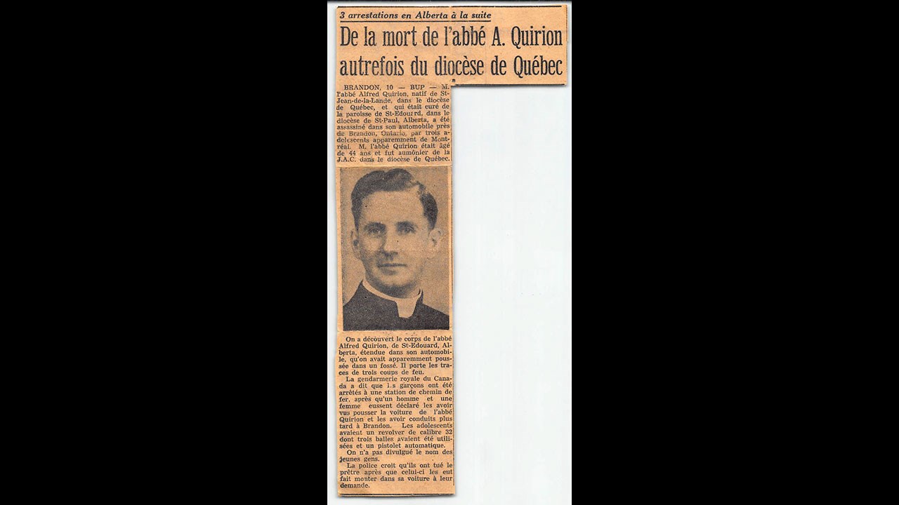 Vous souvenez-vous de l'abbé Alfred Quirion, assassiné en 1955 ?