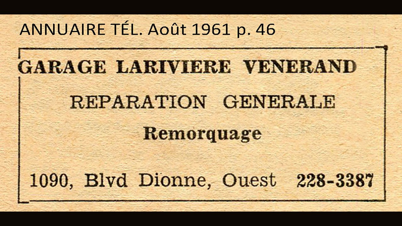Le garage Larivière dans l'ouest en 1955