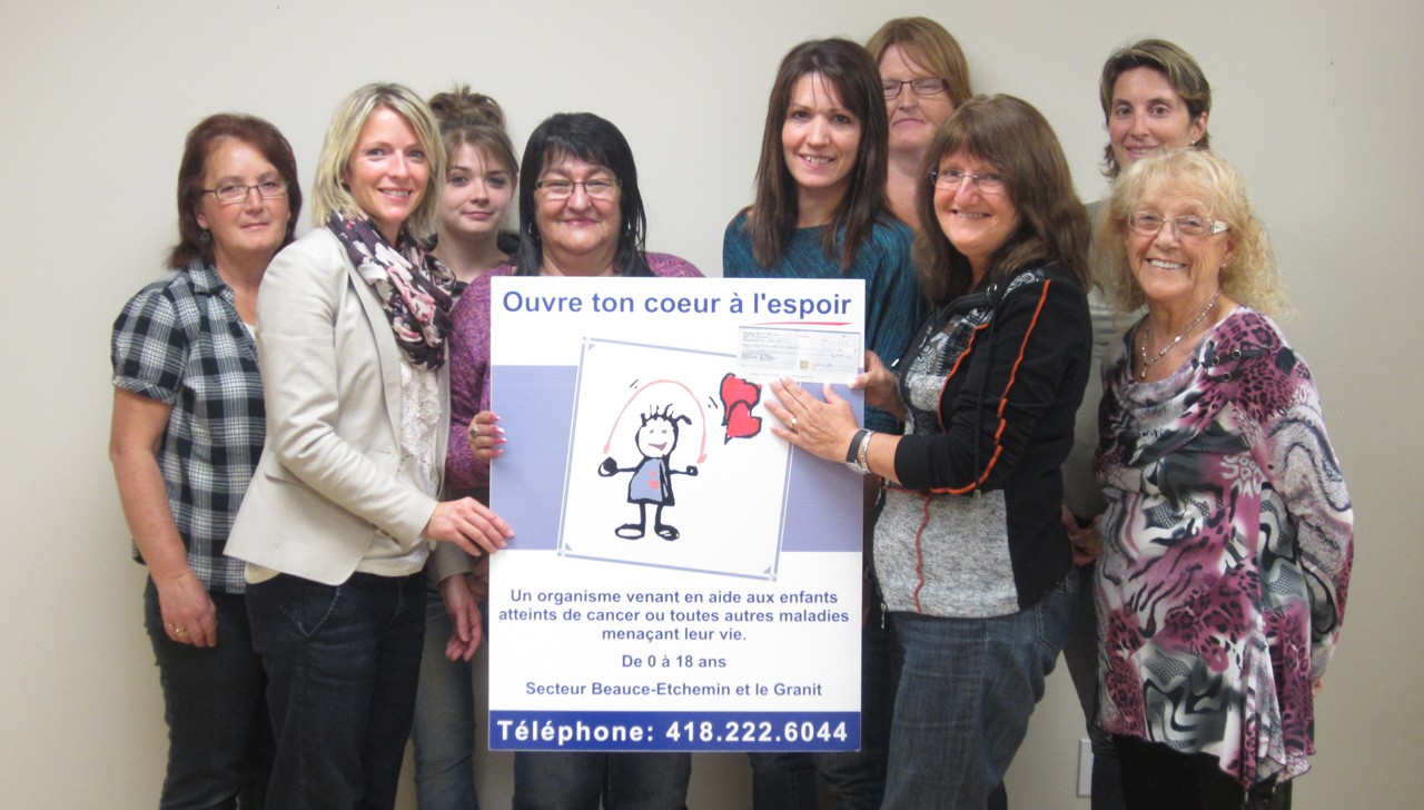 Lily Poulin et Diane Bélanger, organisatrices du tournoi, avec le conseil d’administration d’Ouvre ton cœur à l’espoir.