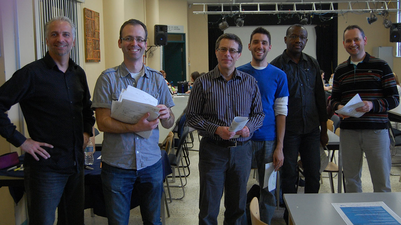 Quelques-uns des enseignants de Sciences humaines (de gauche à droite) : Denis Carignan, Philippe Racette, Robert Arcand, Jonathan Roy-Marois, Patrick-Antoine Nlep et Stéphane Demers.
