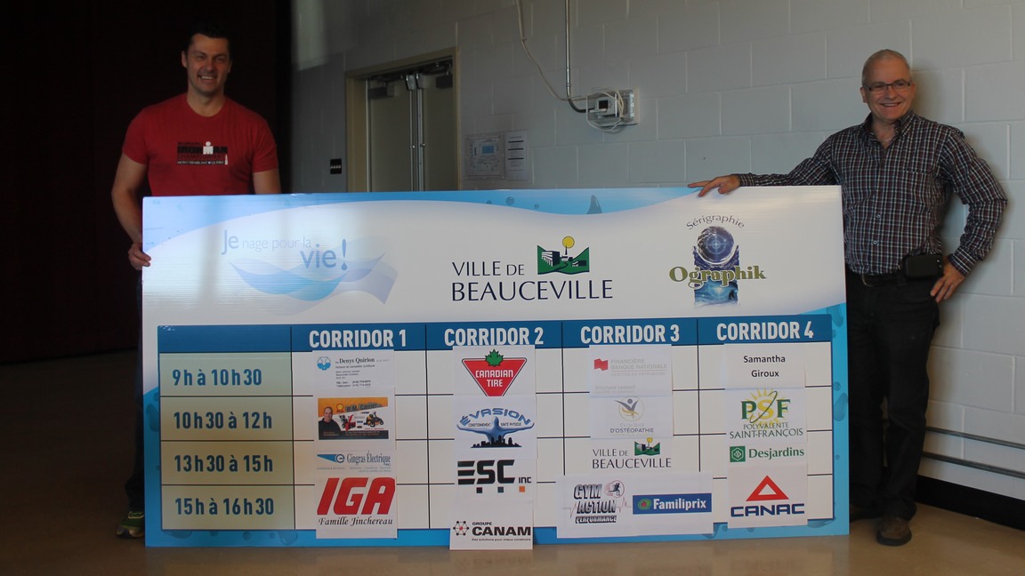 L'horaire divisé selon les corridors et les différentes périodes de nage
