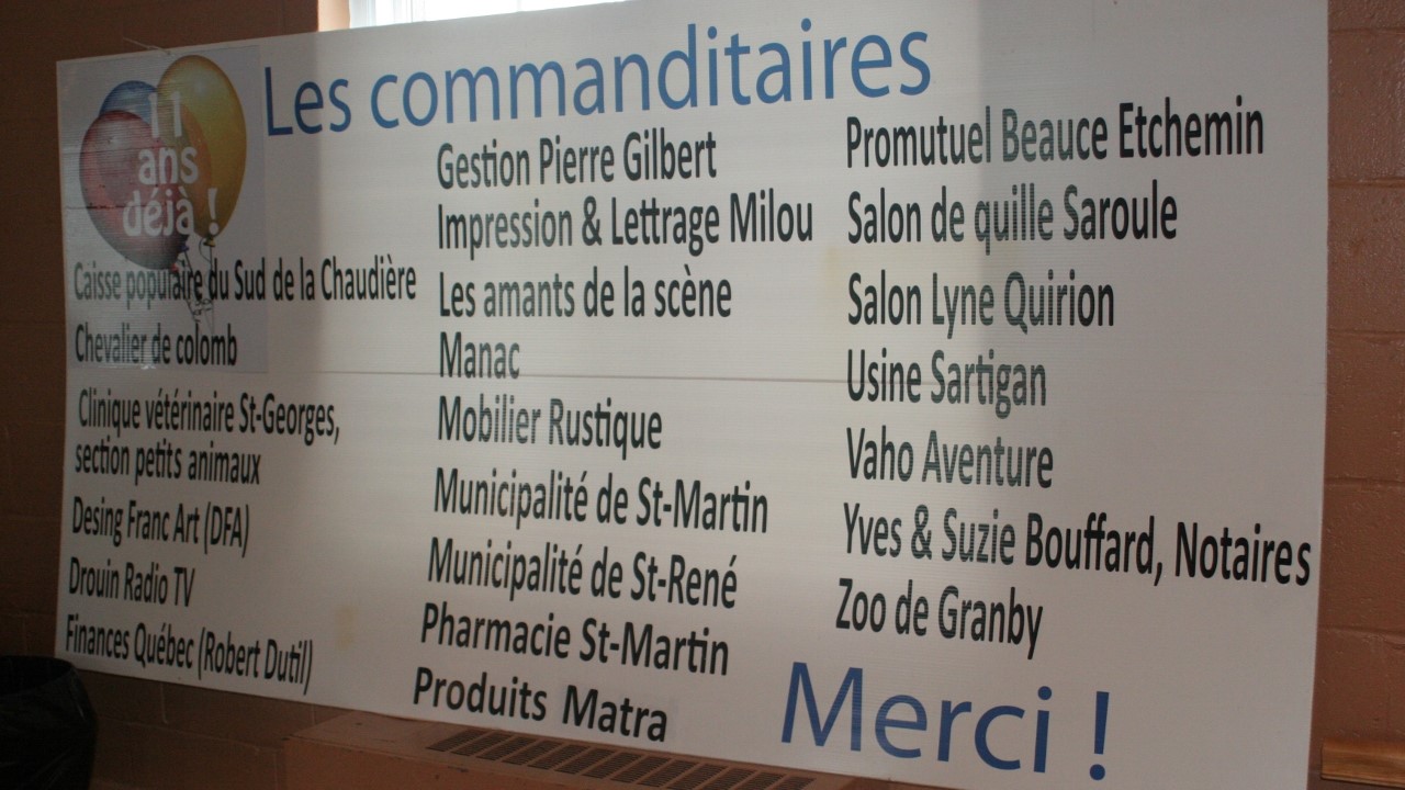 Les nombreux commanditaires qui permettent à l'événement d'être gratuit.