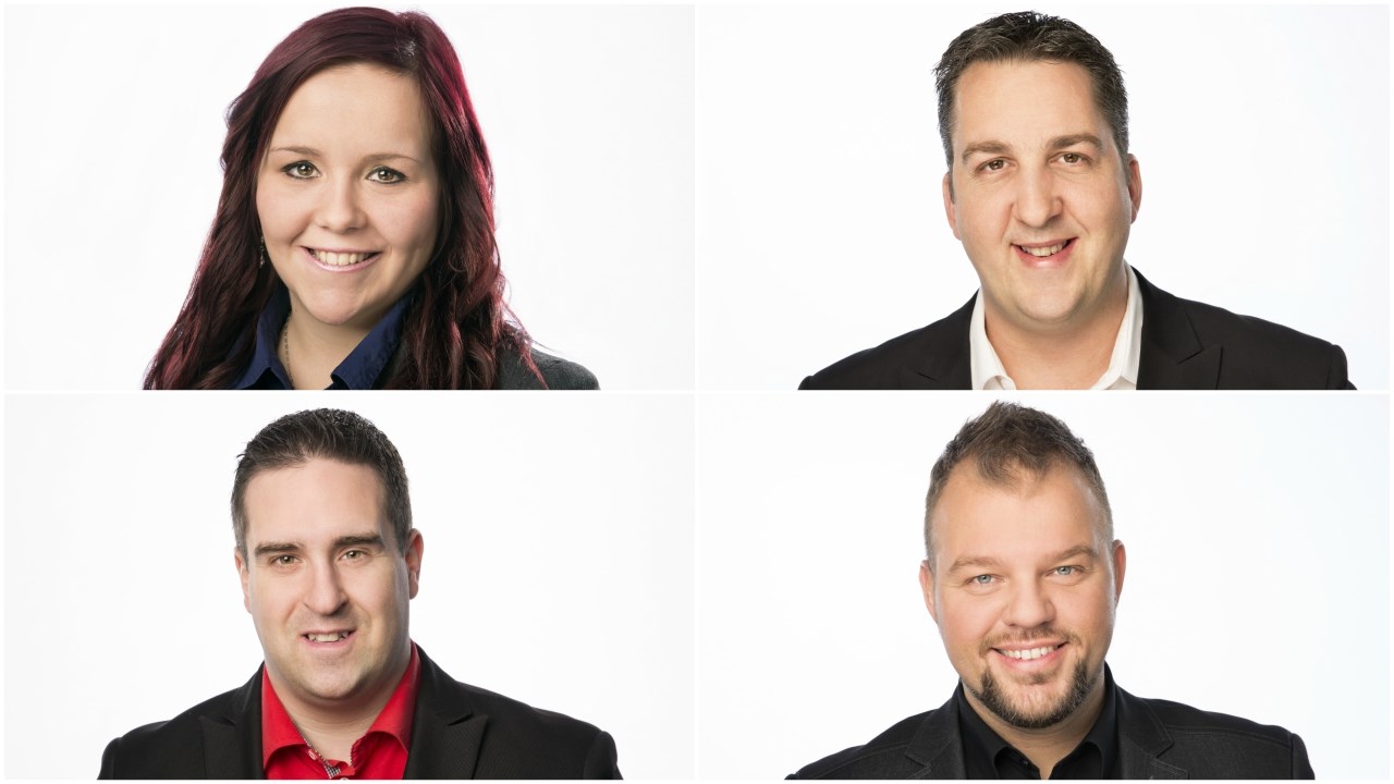 De gauche à droite (haut): Sabrina Carrier-Poulin (Conseillère) et Jimmy Vachon (Directeur commercial). De gauche à droite (bas): François Toulouse (Conseiller) et Guillaume Boutet (Conseiller).