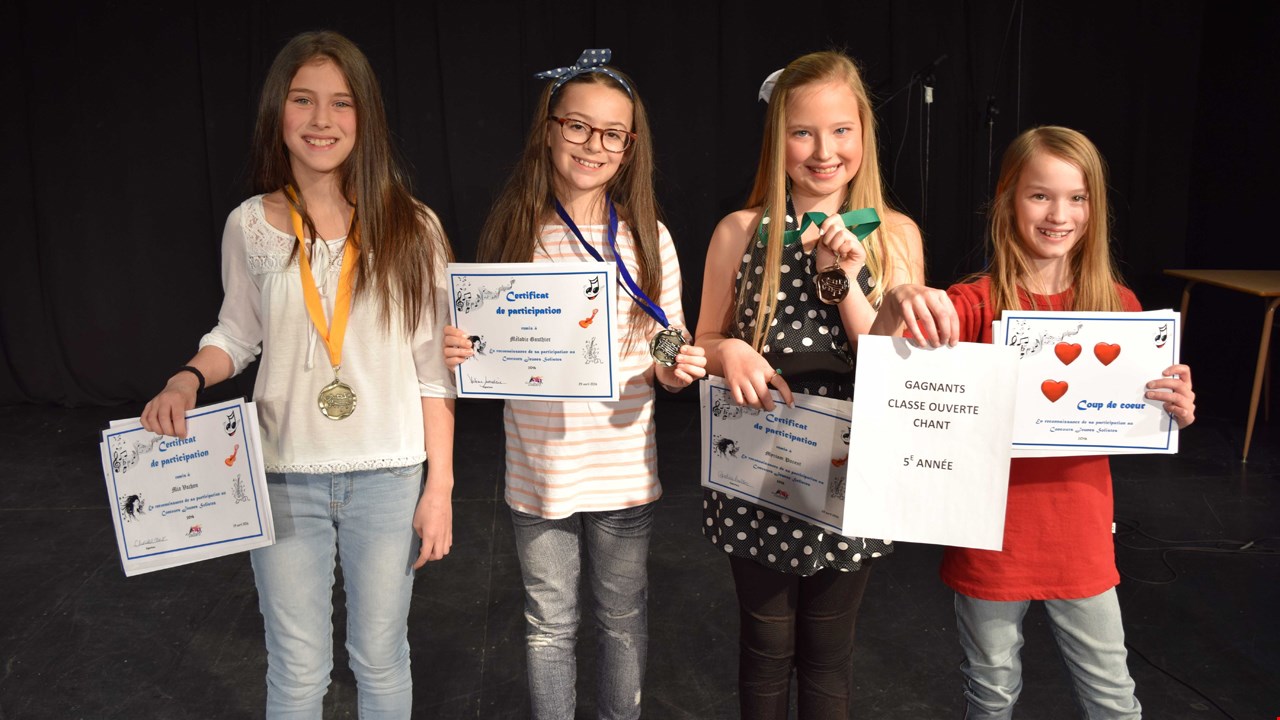 Classe ouverte, 5e-Or : Mia Vachon, Argent : Mélodie Gauthier, Bronze : Myriam Parent , Coup de cœur: Lydia Gagnon.