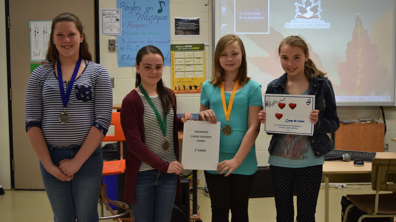 Classe ouverte, 6e- Argent : Émily Lessard, Bronze : Maude Drouin, Or : Cory Maheu, Coup de cœur : Emy Roy.