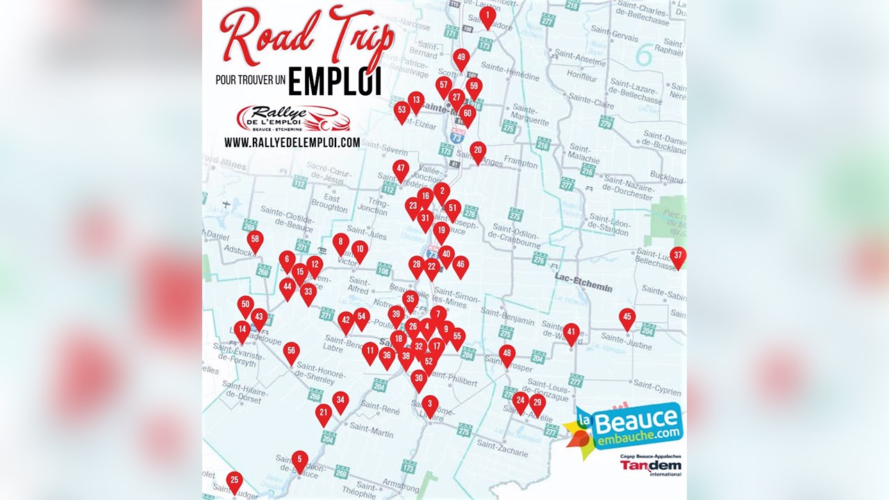 Ce sont au total 63 entreprises de la Beauce et des Etchemins qui ouvriront leurs portes aux chercheurs d'emploi à l'occasion du Rallye de l'emploi Beauce-Etchemins, qui se déroulera lors du vendredi 20 octobre 2017.