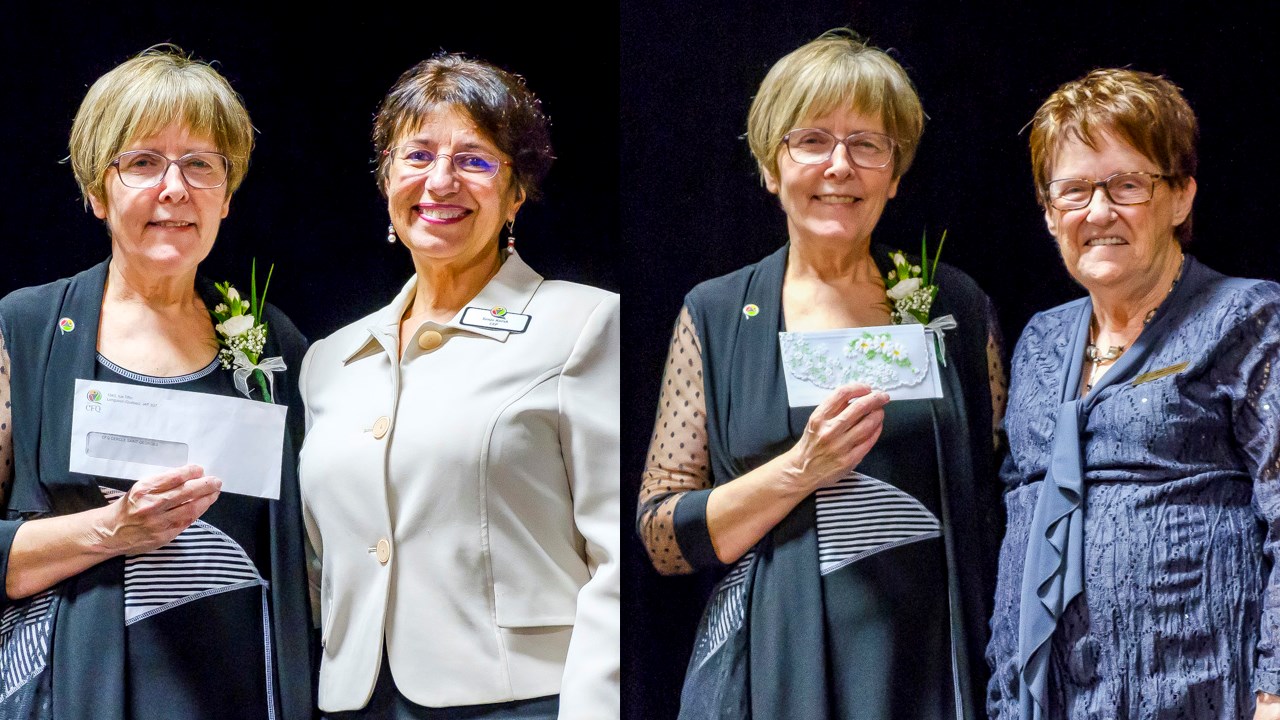 La présidente du Cercle de Fermières Saint-Georges, Diane Poulin, en compagnie, à gauche, d'Edith Loignon, présidente de la fédération régionale et, à droite, de Sonja karsh, vice-présidente provinciale.