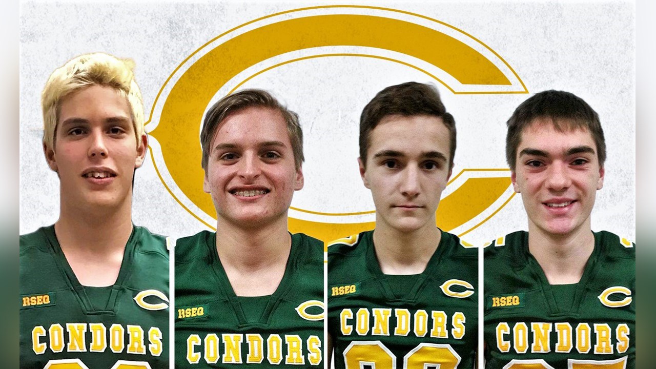 Les quatre recrues des Condors du Cégep Beauce-Appalaches.  De gauche à droite : Dylan Bourgelas, Louis-Gab Hallé, William Marcoux et Zachary Lebel.