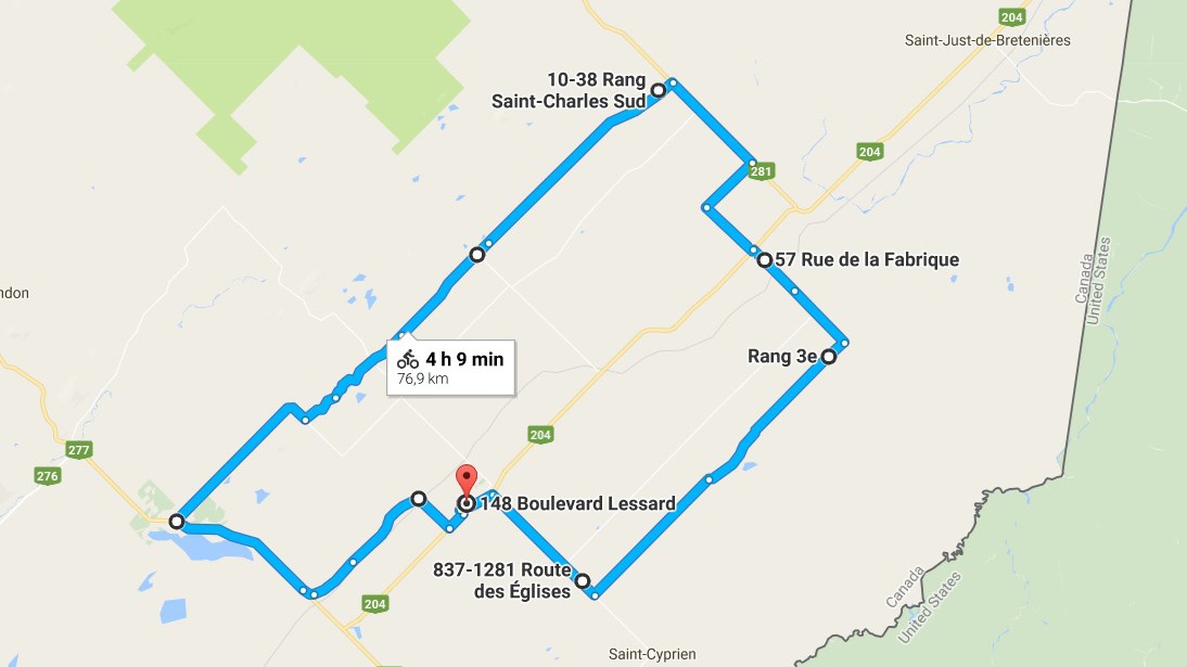 Le trajet emprunté par les élèves de l'École des Appalaches lors du samedi 3 juin 2017.