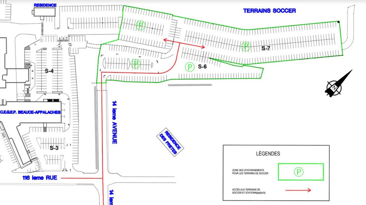 Le nouvel accès proposé pour se rendre au stationnement du terrain synthétique de la Cité étudiante de Saint-Georges.
