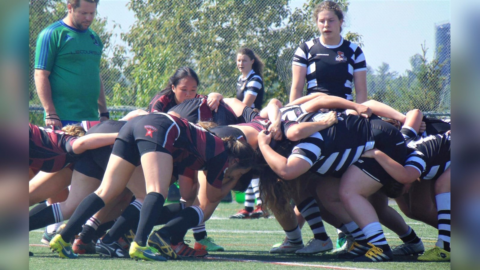 L'équipe de rugby des Lumberjacks de Saint-Georges, lors de leur 2e match à domicile en saison, disputé lors du samedi 17 juin 2017 au terrain synthétique de la Cité étudiante de Saint-Georges.