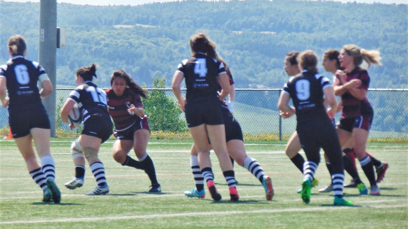 L'équipe de rugby des Lumberjacks de Saint-Georges, lors de leur 2e match à domicile en saison, disputé lors du samedi 17 juin 2017 au terrain synthétique de la Cité étudiante de Saint-Georges.