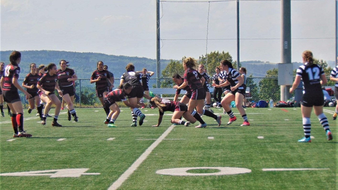 L'équipe de rugby des Lumberjacks de Saint-Georges, lors de leur 2e match à domicile en saison, disputé lors du samedi 17 juin 2017 au terrain synthétique de la Cité étudiante de Saint-Georges.