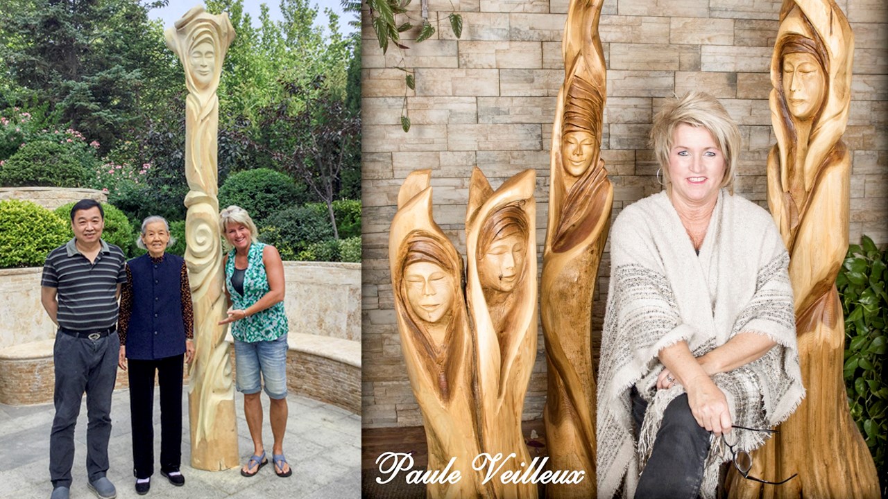 La sculptrice de Beauceville a été reçue par Wang Youchang, présent sur la photo aux côtés de sa mère. 