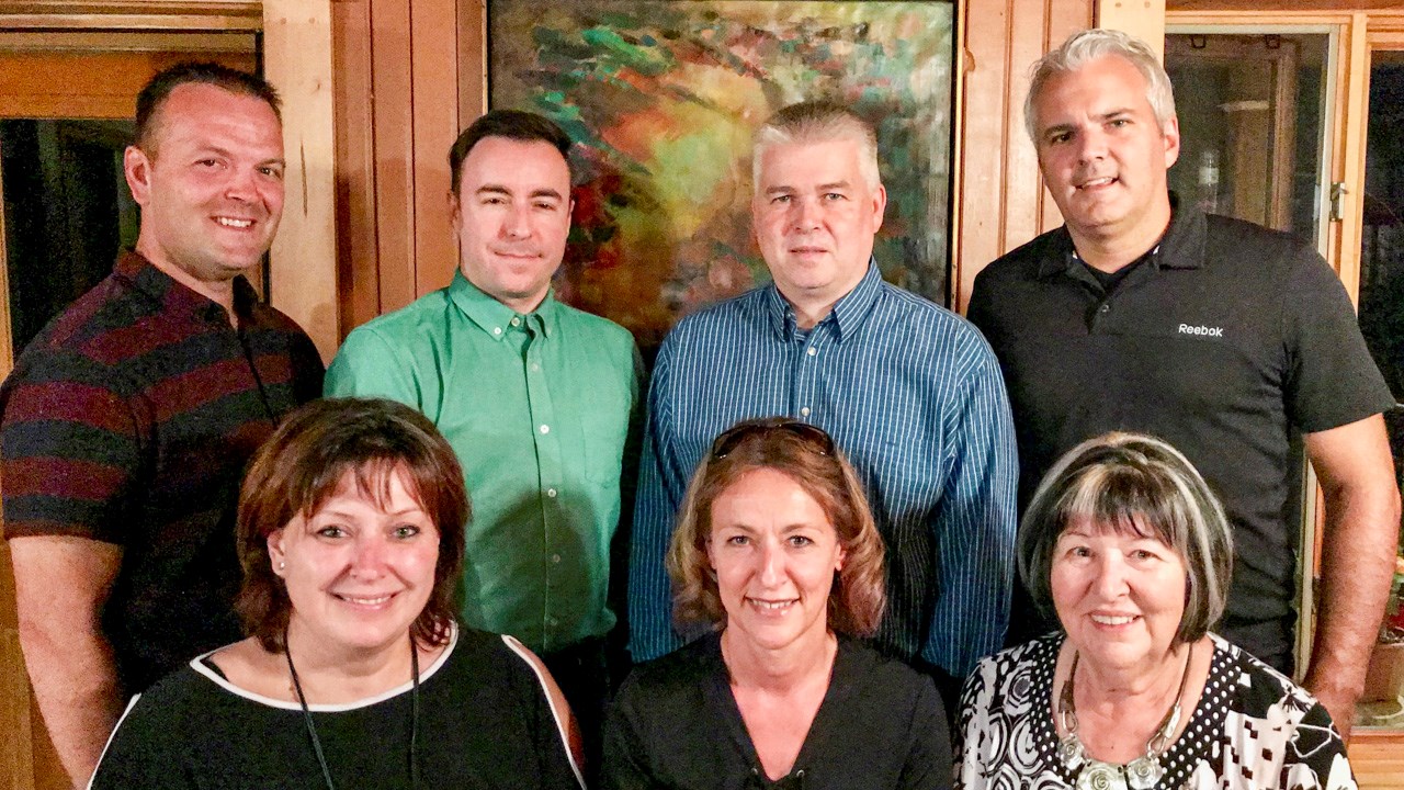 De gauche à droite et de haut en bas : Gino Vachon, Jonathan V. Bolduc, Xavier Bouhy, Jérôme Bélanger, Dany Plante, Nancy Lessard et Louise Senécal. 
