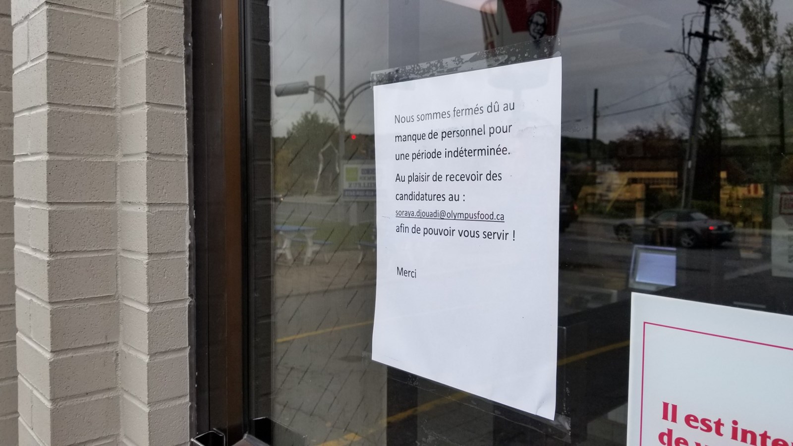 Le restaurant PFK est fermé en raison de la pénurie d'employés