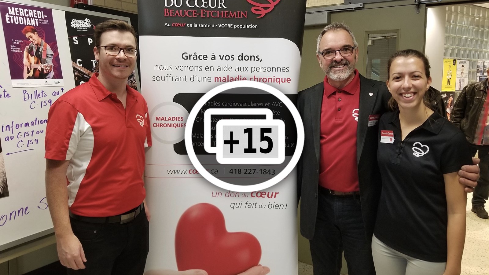 Jean-Sébastien Boulanger, président du CA du Pavillon du Coeur de Beauce-Etchemin, Denis Bolduc, président du CA de la Fondation du Coeur Beauce-Etchemin, et et Joannie Demers, directrice de la Fondation du Coeur de Beauce-Etchemin.