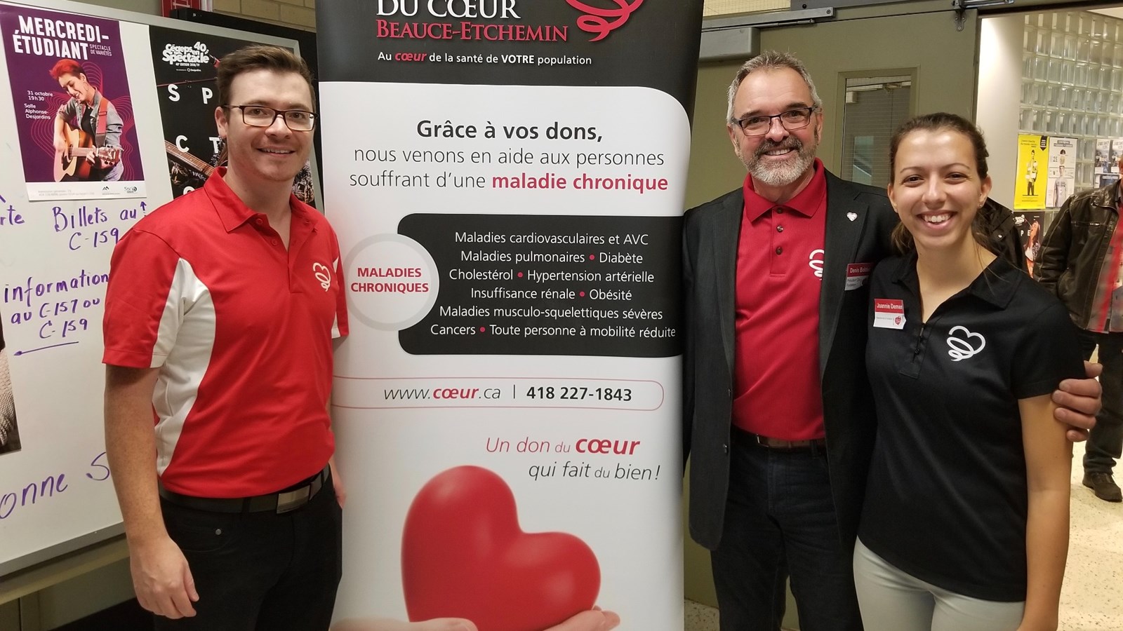 ean-Sébastien Boulanger, président du CA du Pavillon du Coeur de Beauce-Etchemin, Denis Bolduc, président du CA de la Fondation du Coeur Beauce-Etchemin, et et Joannie Demers, directrice de la Fondation du Coeur de Beauce-Etchemin.