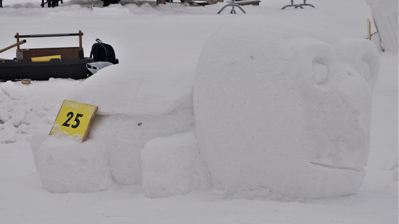 Ananas, escargot et petit gâteau : des sculptures sur neige pour tous les goûts à St-Georges