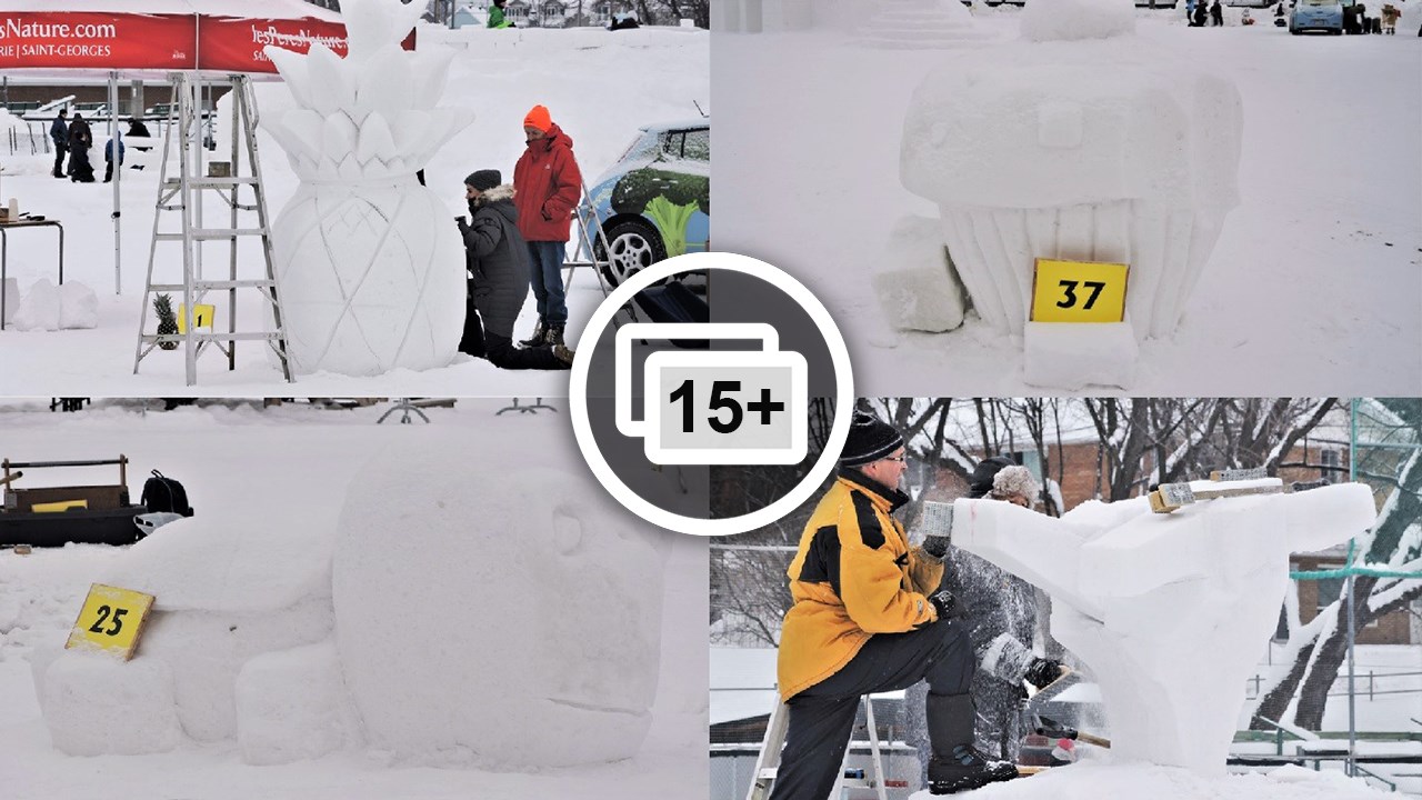 Ananas, escargot et petit gâteau : des sculptures sur neige pour tous les goûts à St-Georges