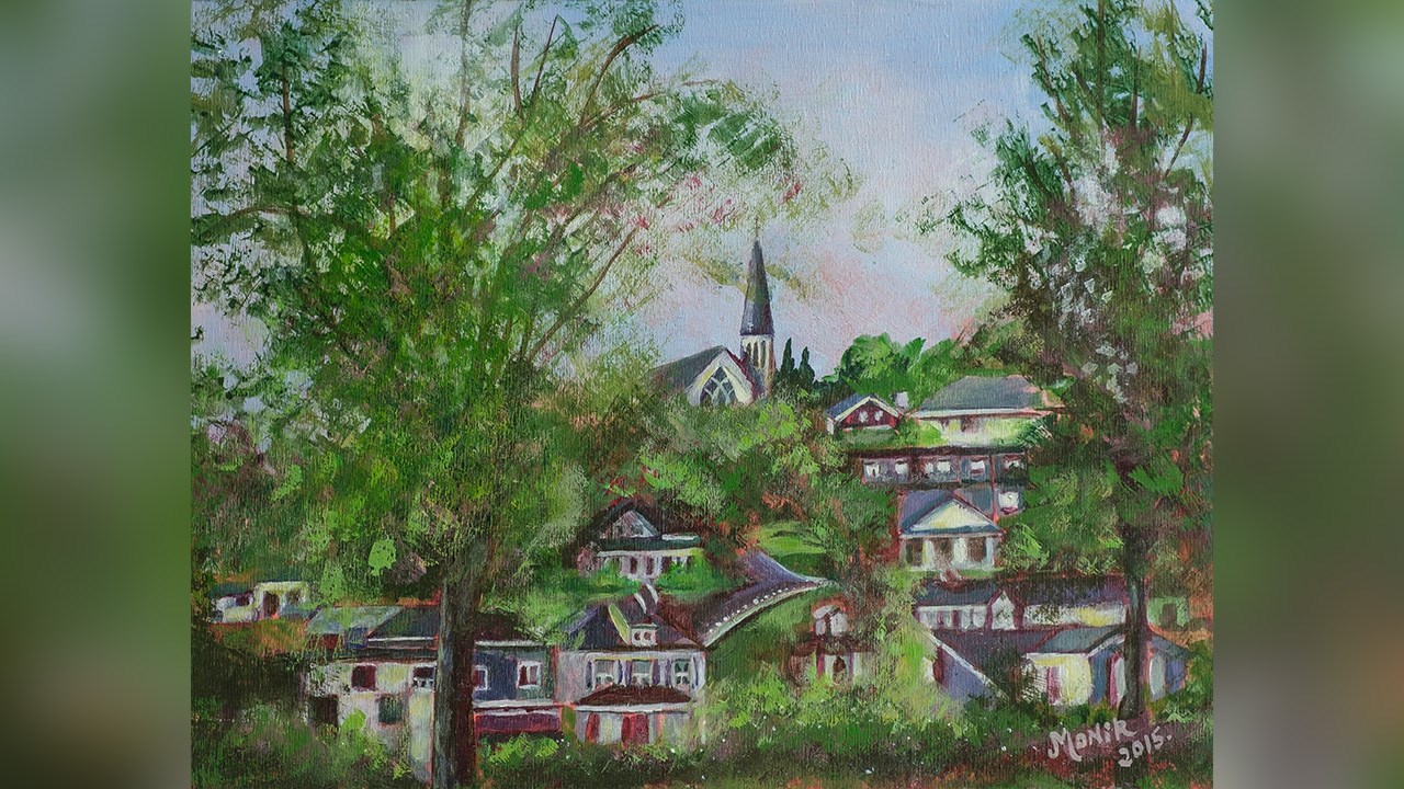 Coups de coeur dans ma ville est une série de 25 toiles à l'acrylique inspirées par la ville de l'artiste Monique Métivier, Saint-Georges.