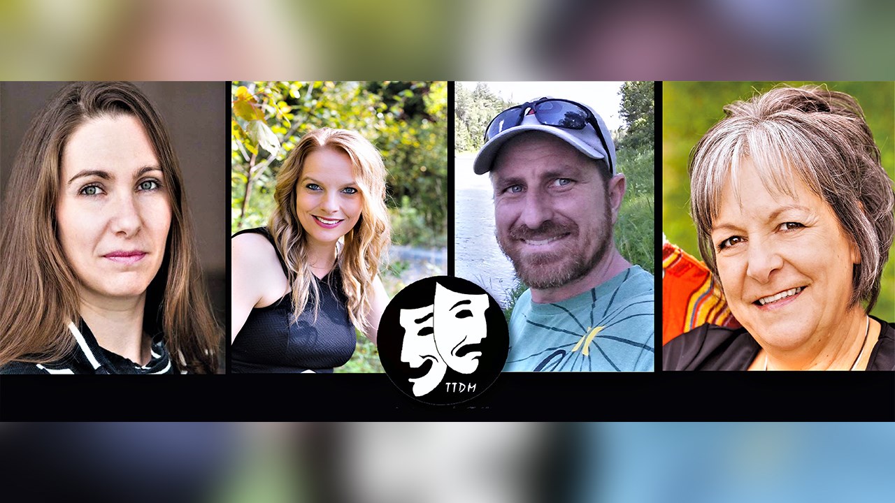 De gauche à droite : les quatre comédiens de la troupe Les Deux Masques, soit Maude Baillargeon, Isabelle Lessard, Simon Roche et Suzanne Roy.
