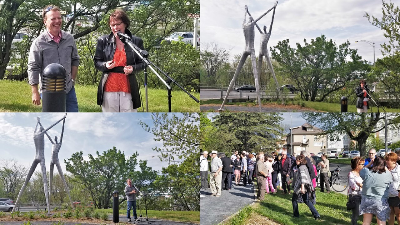 La conférence de presse soulignant le dévoilement de l'oeuvre du sculpteur beauceron Paul Duval intitulée « Le passage » a eu lieu à Saint-Georges, jeudi le 24 mai 2018.