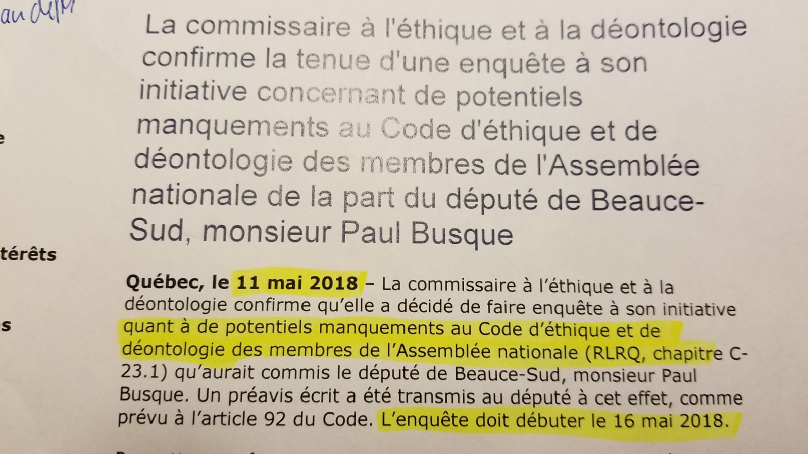 L'affaire Paul Busque : un proche collaborateur accepte de parler