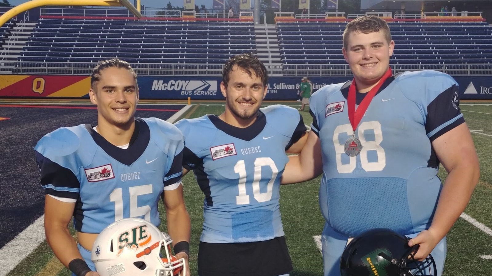 Mathieu Roy, Jamyson Goudreau et Adam Lachance lors du championnat canadien avec Team Québec à l'été 2019.