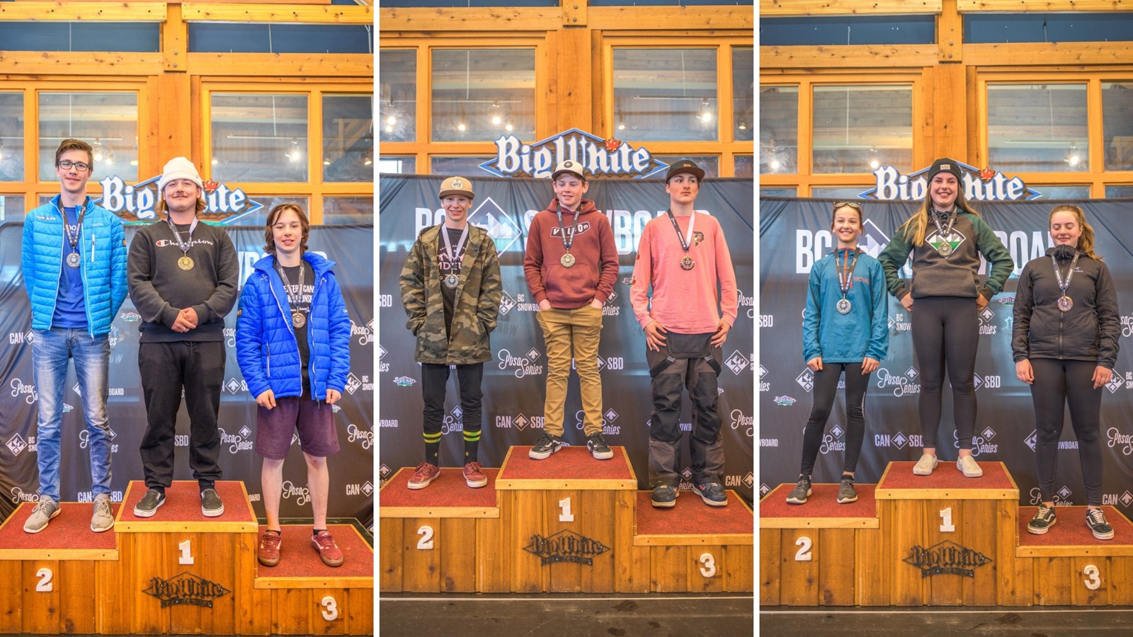 Trois athlètes du Club Excellence snowboard cross du Mont-Orignal dans l’Ouest canadien