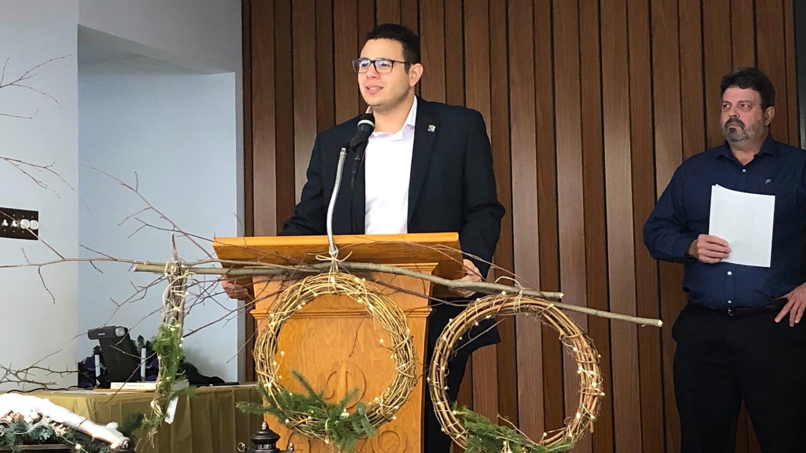 Le député Samuel Poulin lors du dévoilement des activités du centenaire de Saint-Philibert.